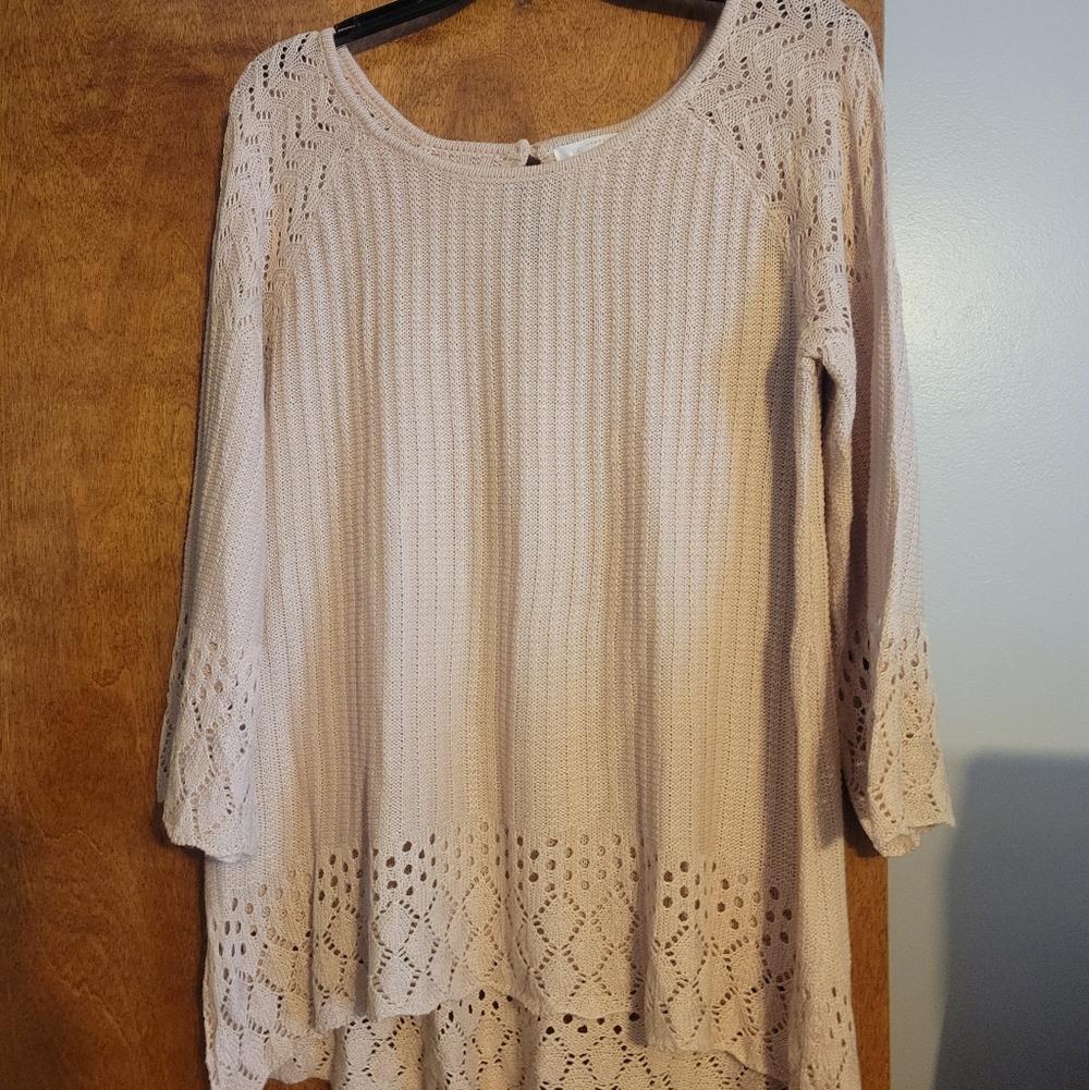 Pink Lauren Conrad  Knit Sweater with Lace Details.